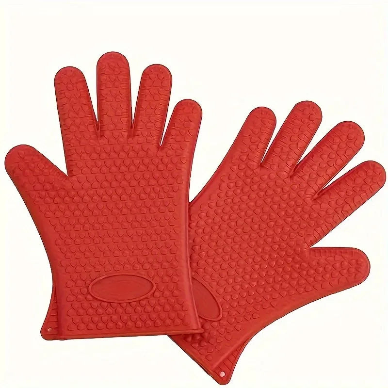 1 Pair Heat Resistant Kitchen Gloves, Non-Slip Waterproof Silicone Oven Mitts for Cooking Baking BBQ Dishwashing Oven Mitts Oasis Select Red