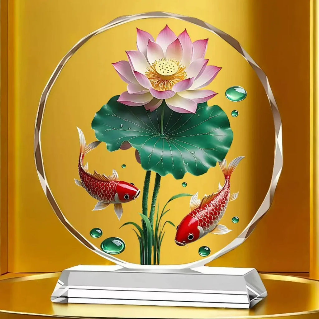 Koi Crystal Ornaments for Desktop Home Decoration Yearly Abundance Gift-giving Handicrafts for Housewarming Oasis Select E 27cm X 25cm