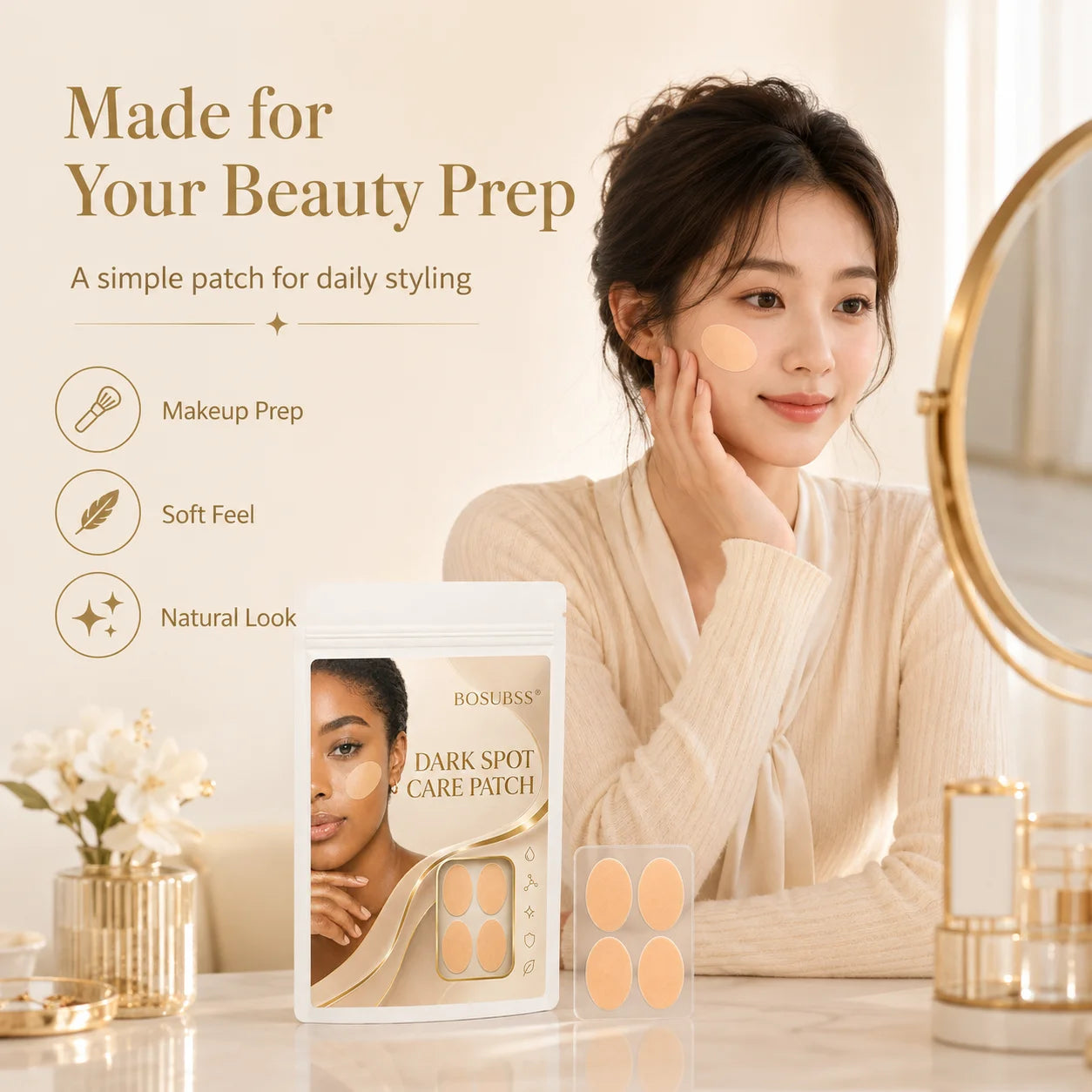 Dark spotcare patch, crafted for natural makeup looks. Thin-edged & soft, easy to fit into your daily beauty routine. Oasis Select