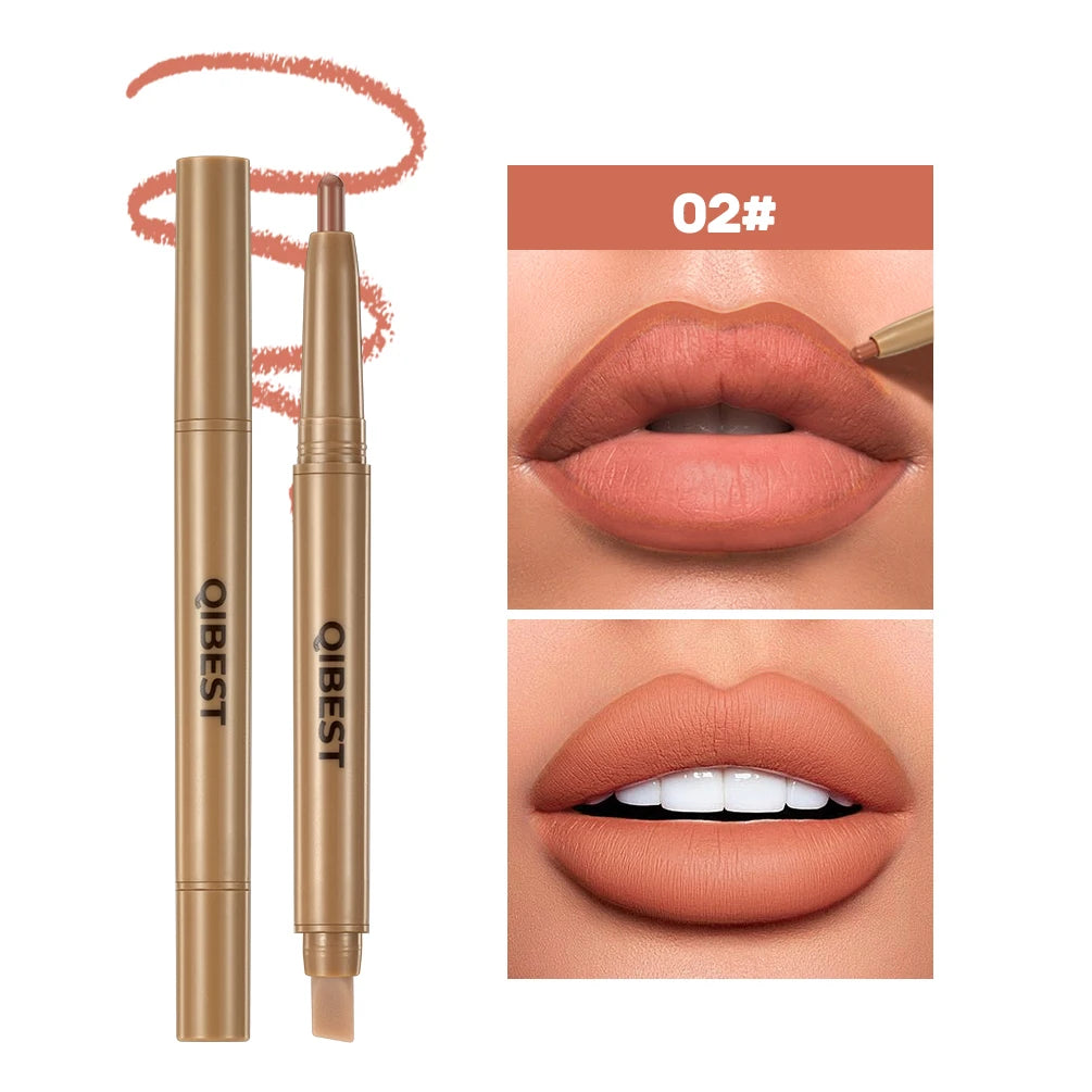 QiBest 2-in-1 Double-Ended Lip Liner & Brush Pen | Matte 12 Shades