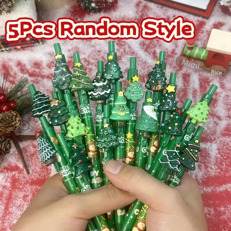 5Pcs Christmas Gel Pen Student Prizes Cartoon Christmas Tree Santa Claus Snowman Gel Pen Creative Student Stationery Gift Oasis Select A1