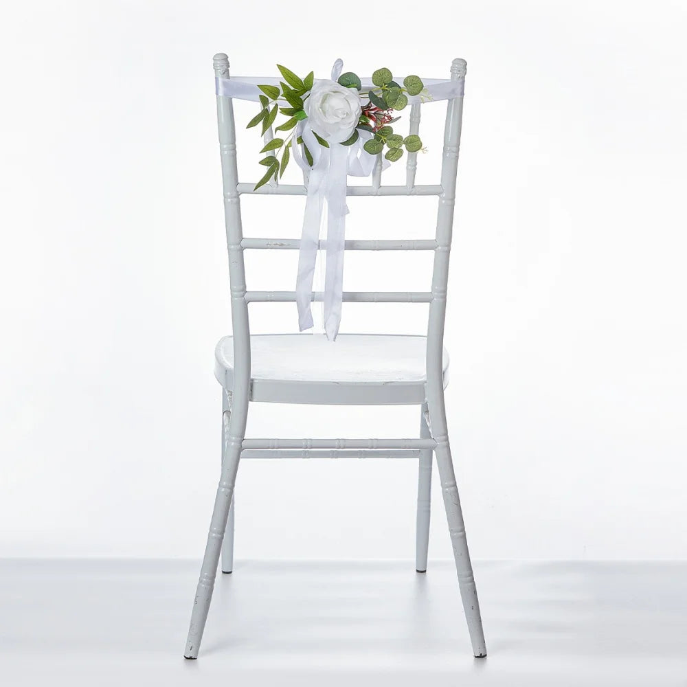 1pcs Wedding Aisle Decoration Pew Flowers with Artificial Rose Eucalyptus Ribbon for Wedding Ceremony Church Chair Decor Oasis Select