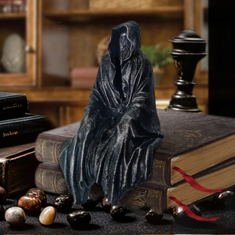 New Sale Resin Grim Reaper Sculpture Art Decorative Desk Figure Ornaments Mysterious Man Sitting For Home Desktop Decoration Oasis Select