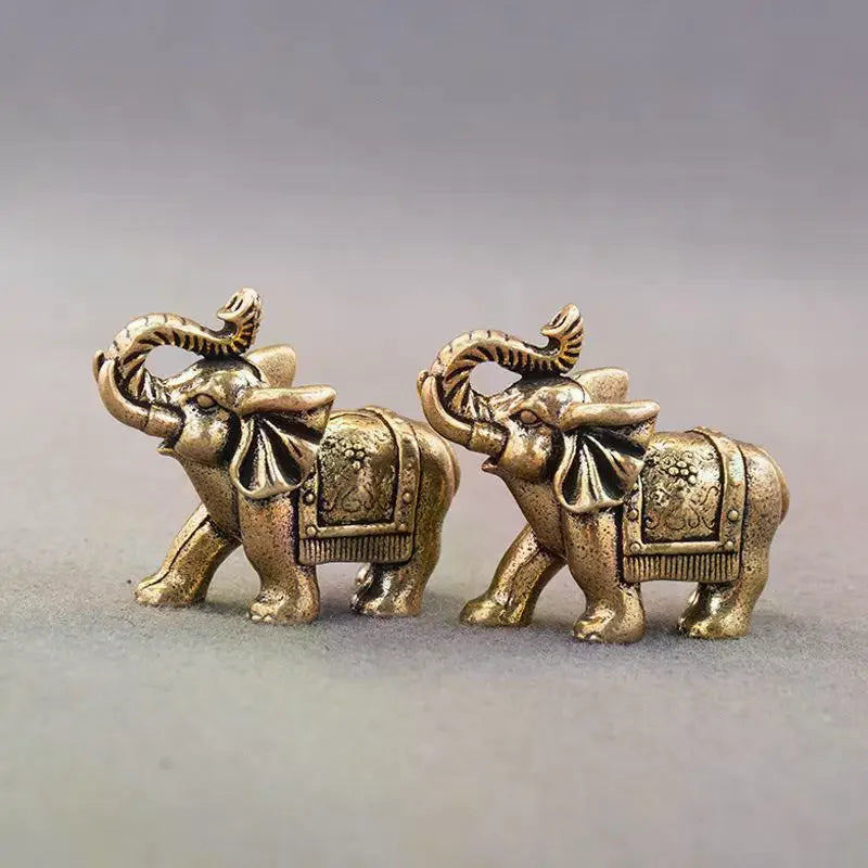 Copper Lucky Elephant Small Ornaments, Brass Blessing, Miniature Figurine, Antique Bronze Animal Statue Oasis Select