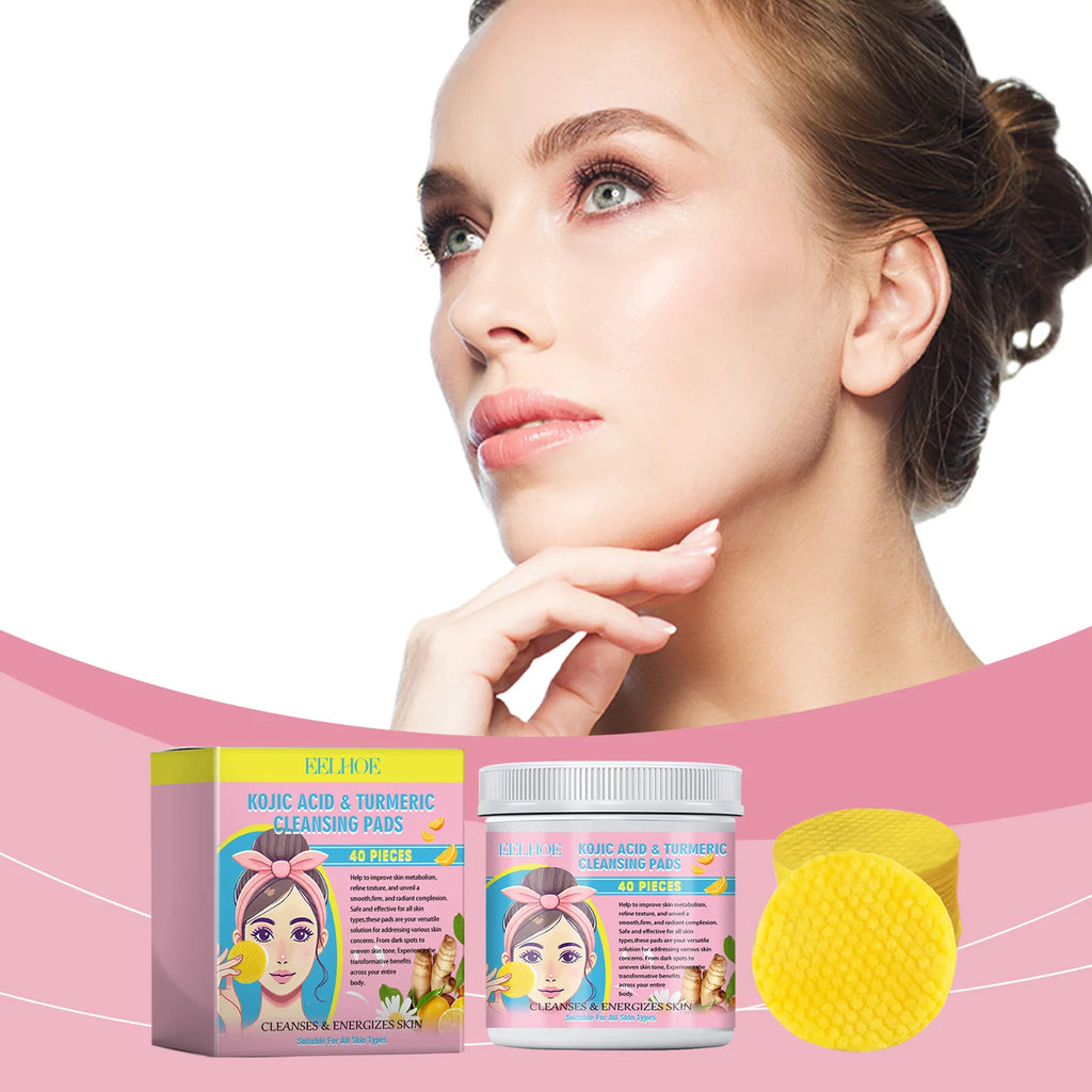 EELHOE Turmeric Kojic Acid Facial Cleansing Pads Cleaning Remover Pores Dirt Moisturizer Face Exfoliating Daily Clean Skin Care Oasis Select