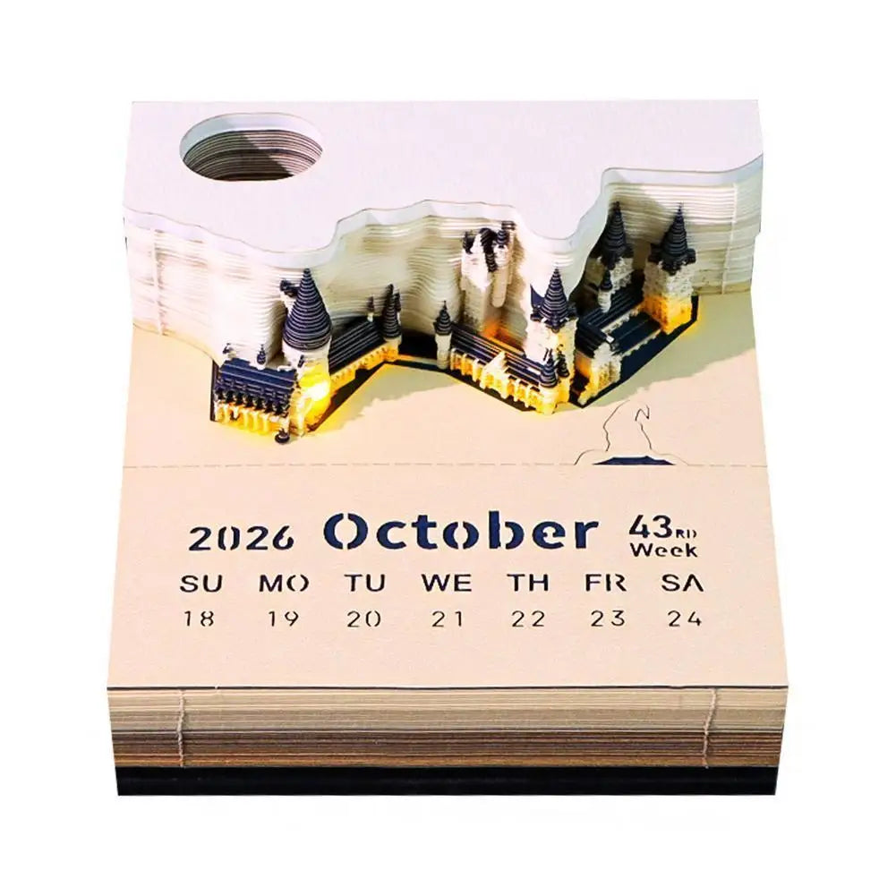 2026 Creative Hogwarts Magic Castle Calendar Sticker With Light 3D Hand-torn Castle Calendar Tear-Away Notepad DIY Craft Gifts Oasis Select A