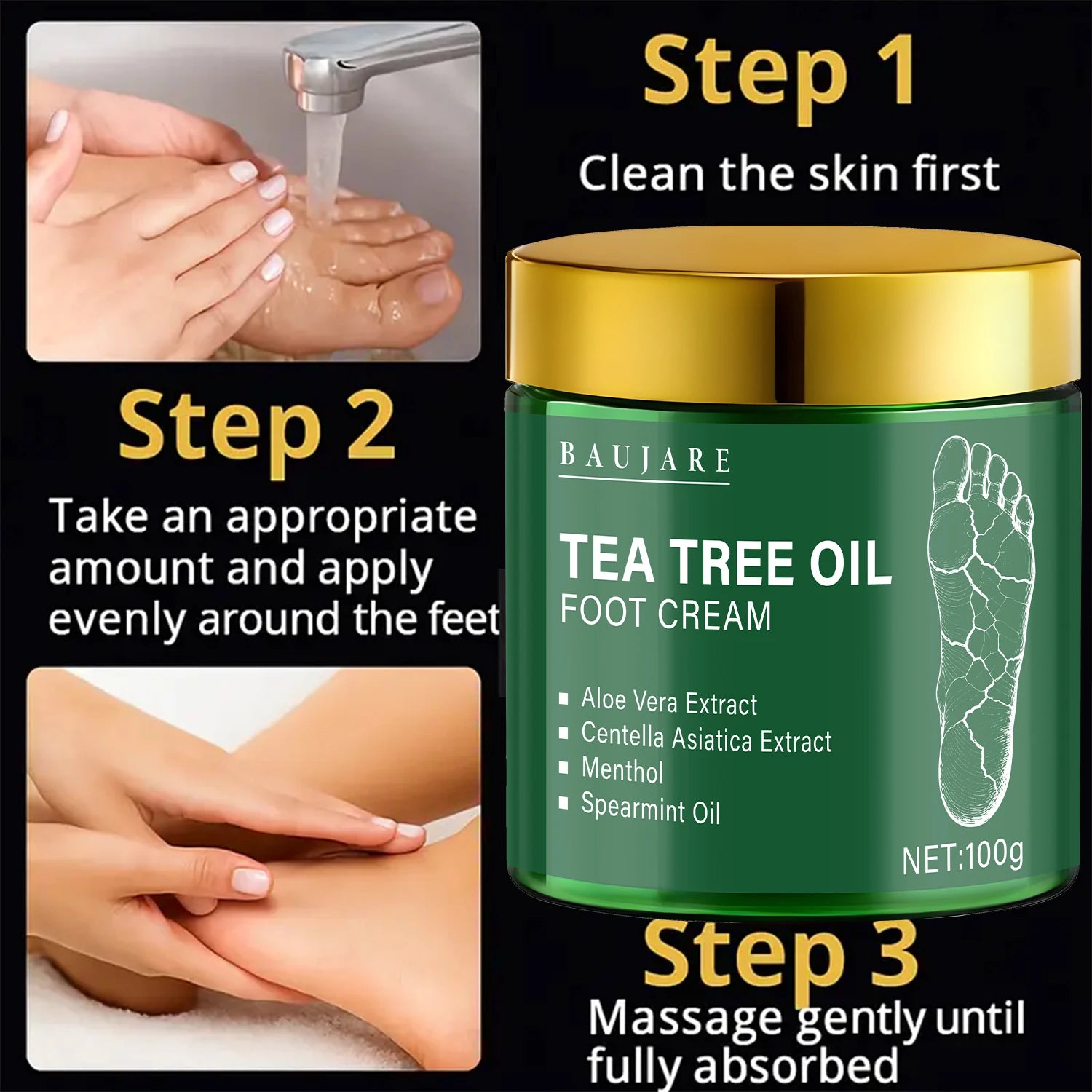 Tea Tree Oil Foot Cream with Aloe & Menthol - Moisturizes & Softens Skin with Hyaluronic Acid & Retinol Oasis Select