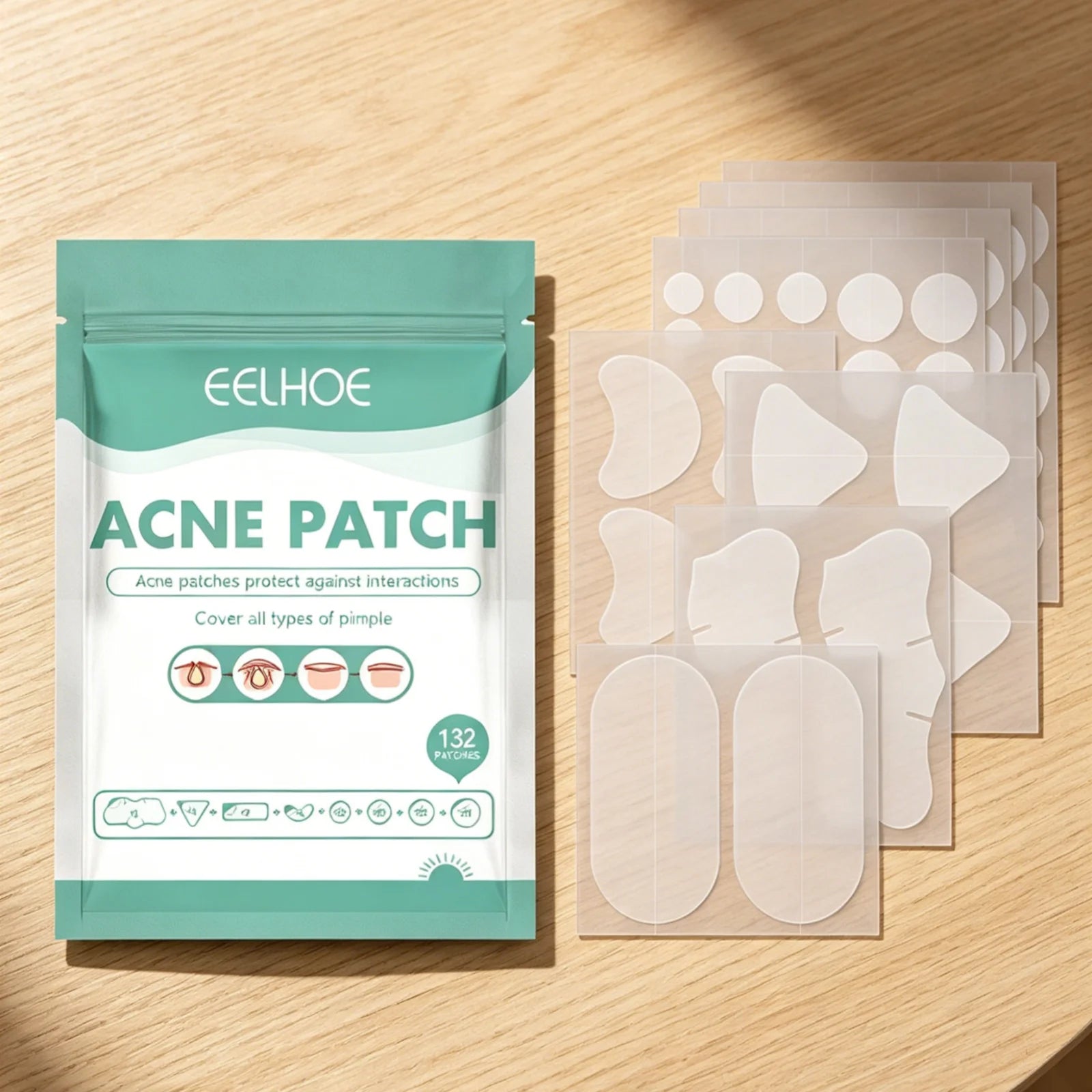 EELHOE 132-Pack Hydrocolloid Acne Patches – Invisible Pimple Fix Acne Patch Oasis Select