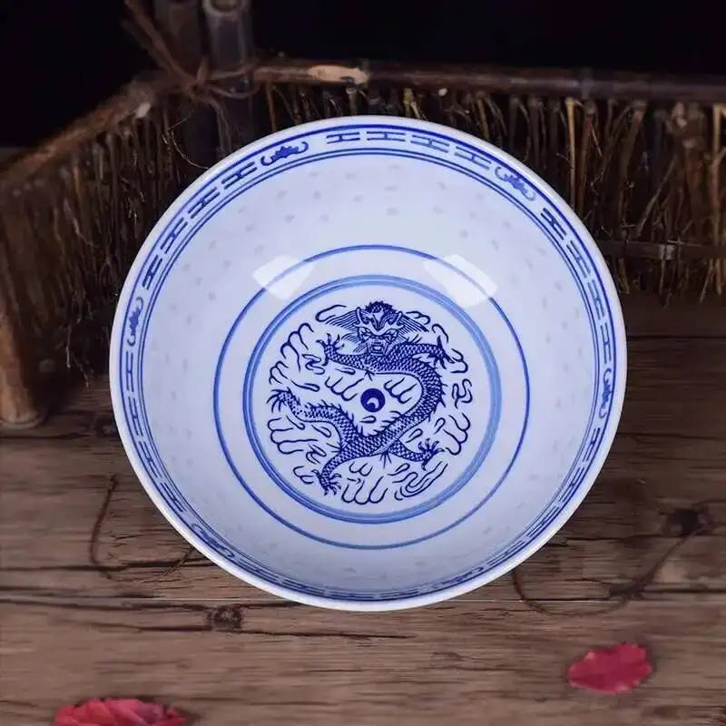 Blue And White Ceramic Tableware Porcelain Ramen Soup Bowl Rice Bowl Dragon Pattern Vintage Dinnerware Oasis Select