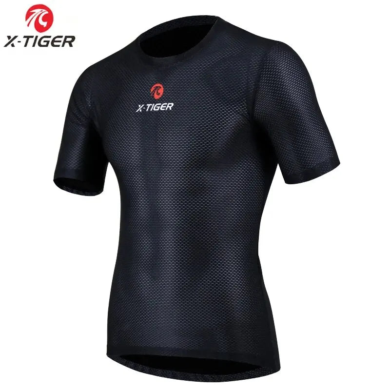 X-TIGER Men's Cycling Shirt Quick-dry Breathable Base Layers Bike Undershirt Polyester Mesh Biking Maillot Ciclismo Hombre Oasis Select Black M