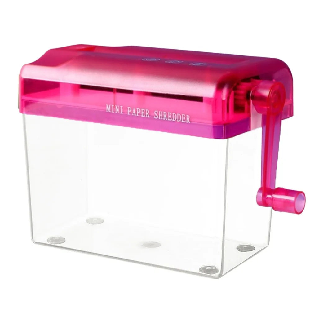 Portable Mini Manual Paper Shredder Transparent Hand Crank Paper Sharper Non-slip Base ABS Document Destroyer Bills Oasis Select Pink