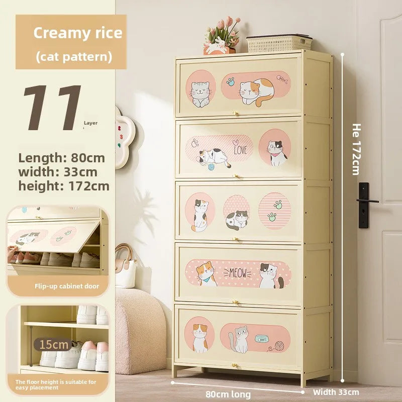 Household indoor large-capacity floor-to-ceiling multi-layer shoe rack entrance integrated dust-proof cartoon locker Oasis Select Eleven floors 80