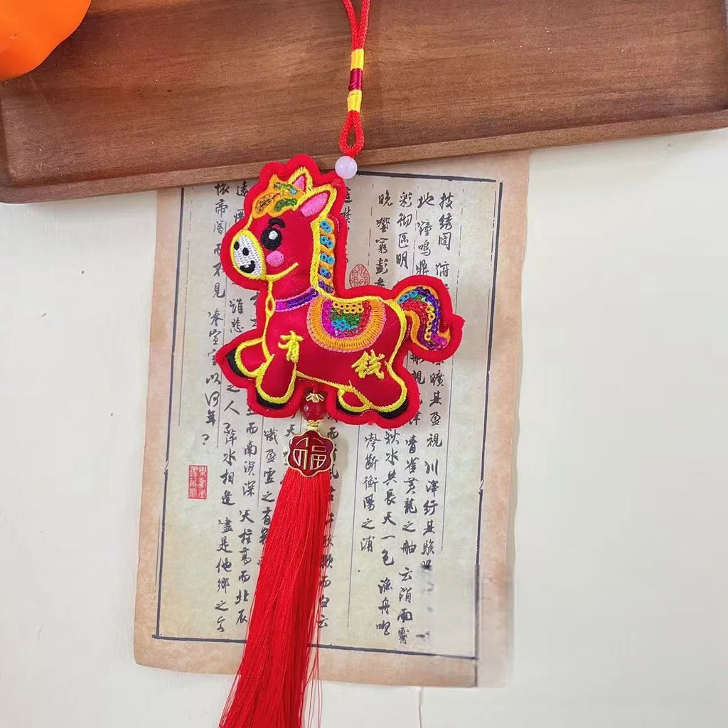 Elegant Chinese Zodiac Horse Pendant: Lucky Tassel Car Decoration, Ideal Gift and Home Ornament for Spring Festival Oasis Select A3