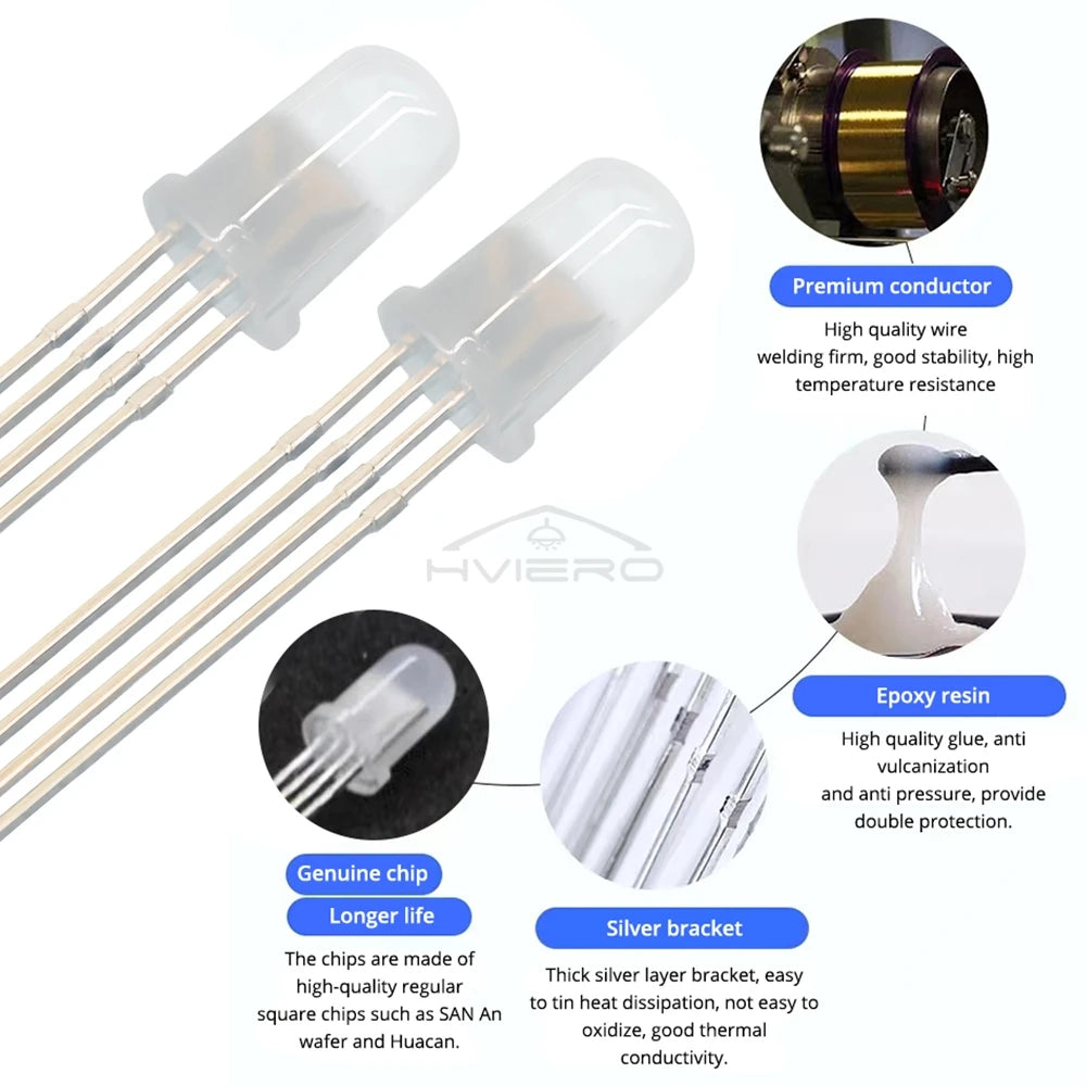 10PCS 5mm RGB Diffused LED Diodes – Common Cathode 4-Pin