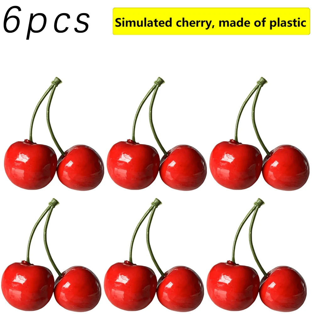 3-12 Pairs Artificial Cherry Christmas Simulation Cherry Decorations, Photography Props, Store Displays, Fake Fruit Models Oasis Select 6 Pairs S
