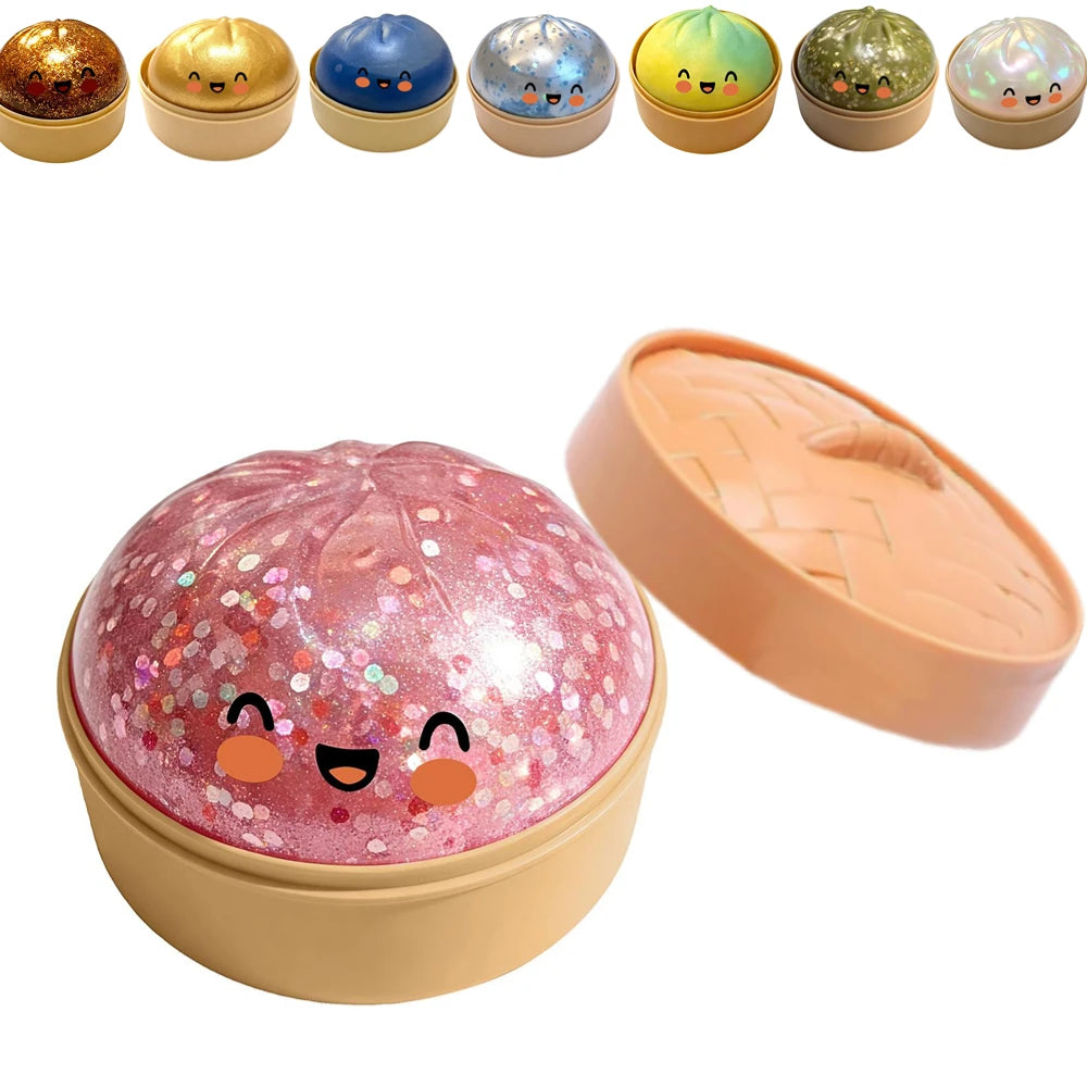 Glitter Steamed Bun Stress Relief Toy, Soft Slow Rebound Pinch Toy, Food Shape Sensory Fidget Toy for Home Office Stress Relief Oasis Select