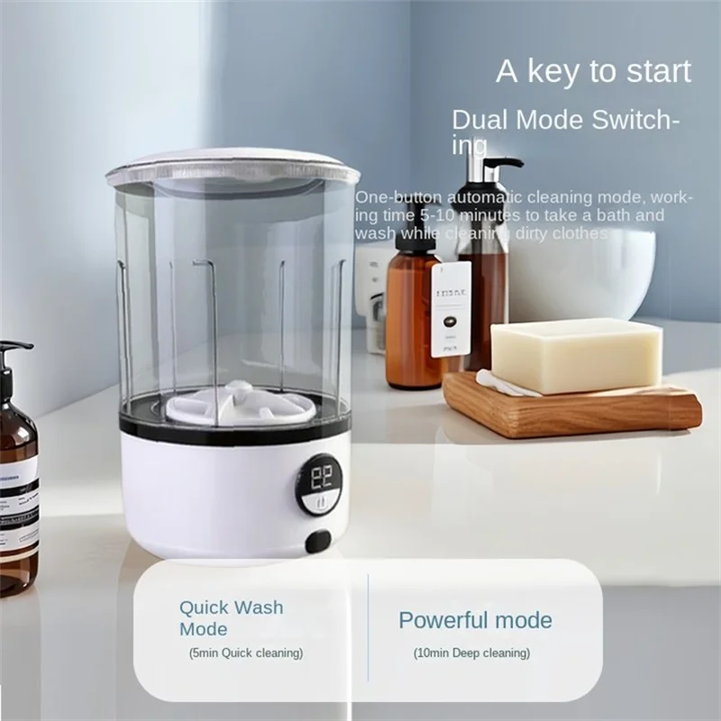 A White 2L Mini Fully Automatic Portable Turbine Led Washing Cup and Compact for Children's Clothing, Underwear, and Socks Oasis Select