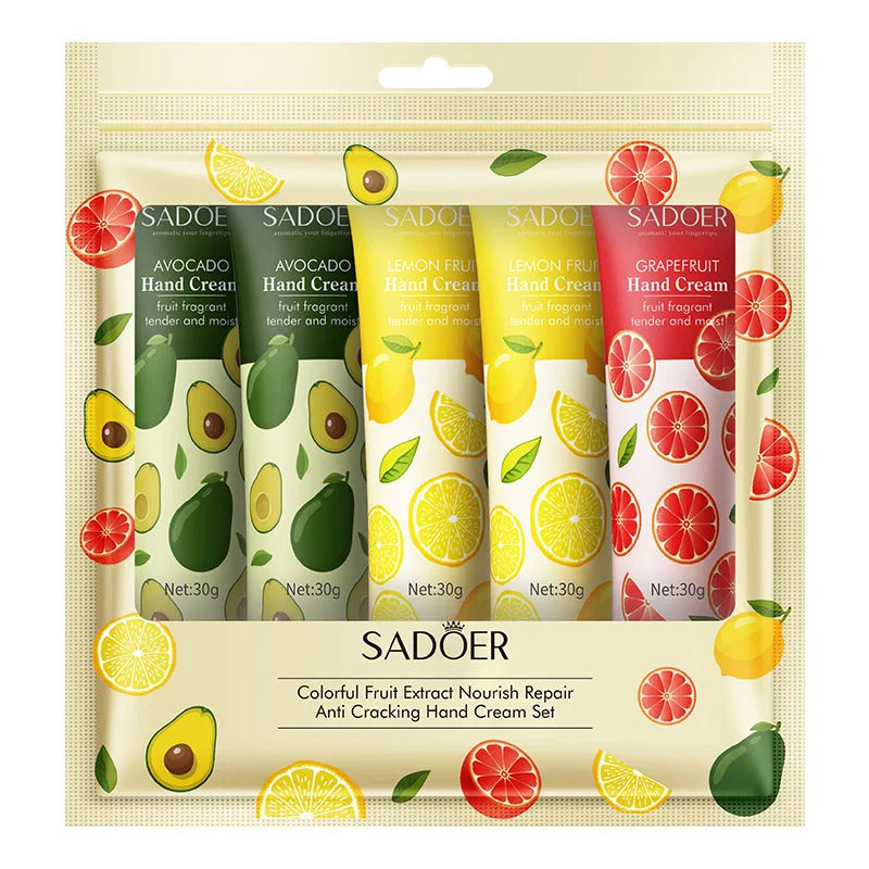 SADOER 5Pcs Fruit Plant Hand Cream Set Moisturizing Nourishing Anti Dry Crack Hand Lotion Winter Daily Care Gift Oasis Select Color C