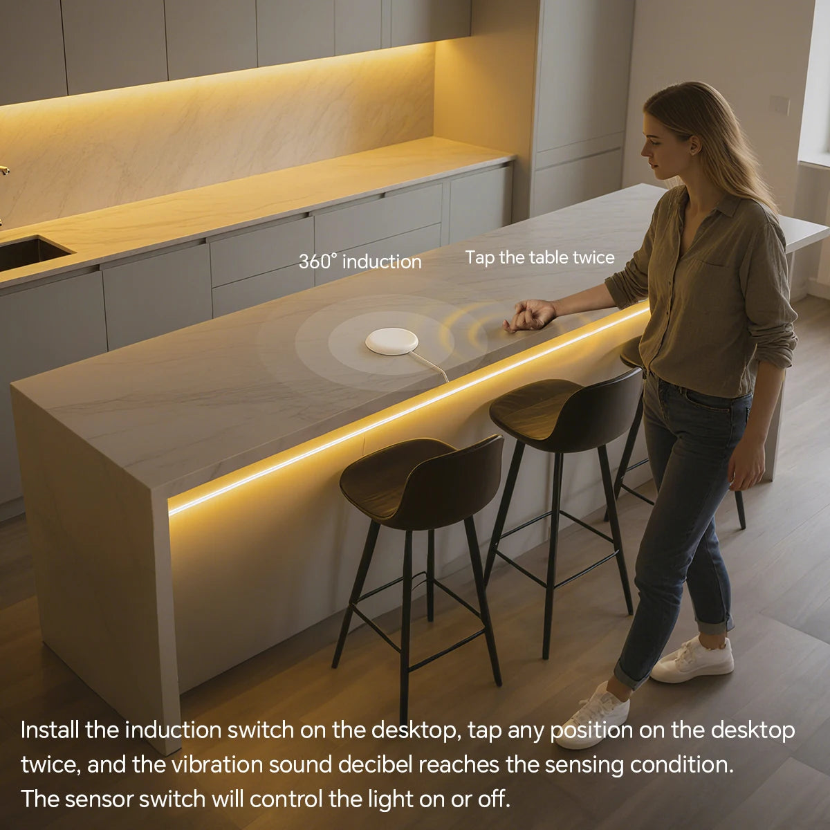 Interesting USB Lamp Two Times-Tap Activated Vibration Induction Swtich,COB Ribbon Flexible installation for Desk/Cabinet/Mirror Oasis Select