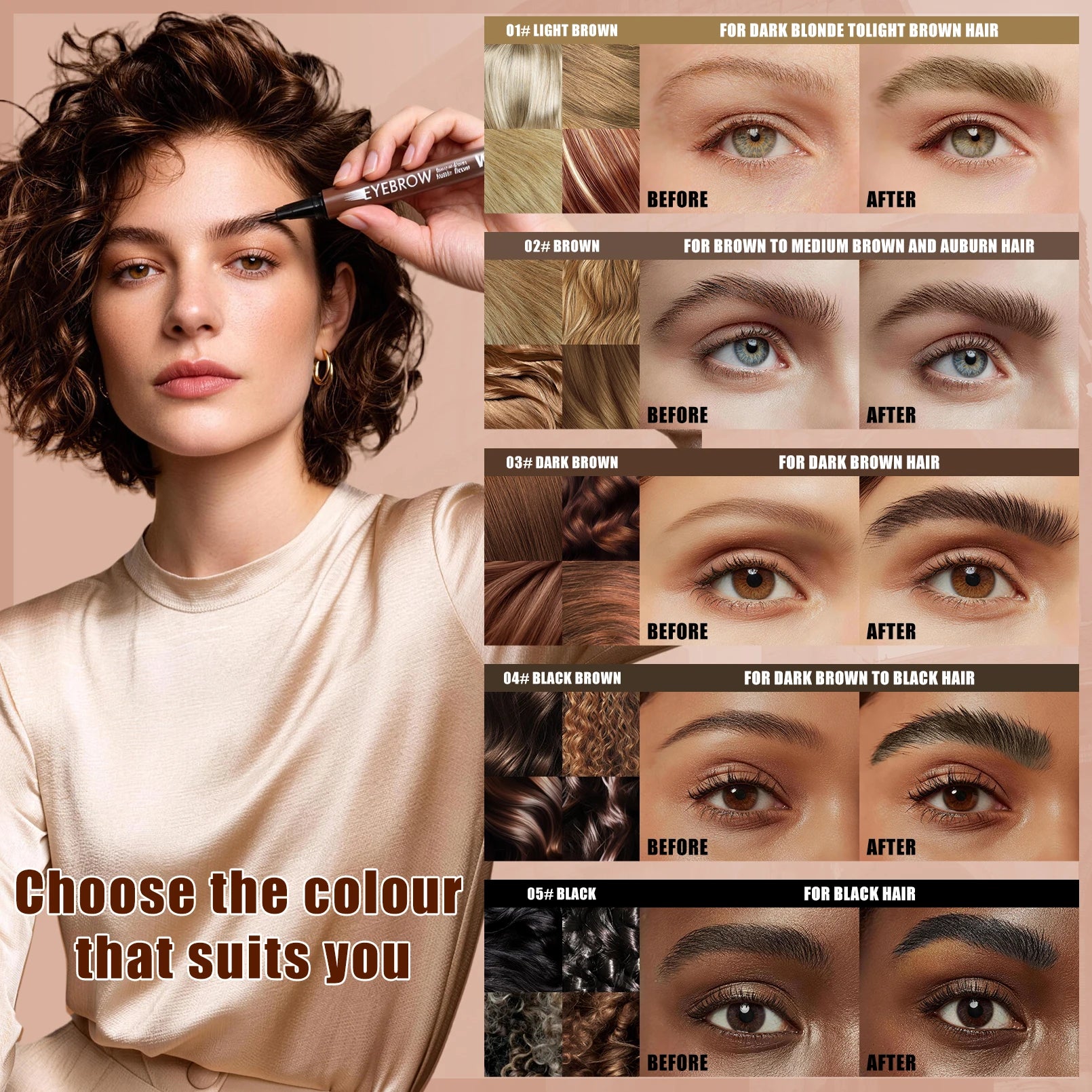 W3W Liquid Eyebrow Pen – Waterproof & Smudge-Proof | 5 Shades