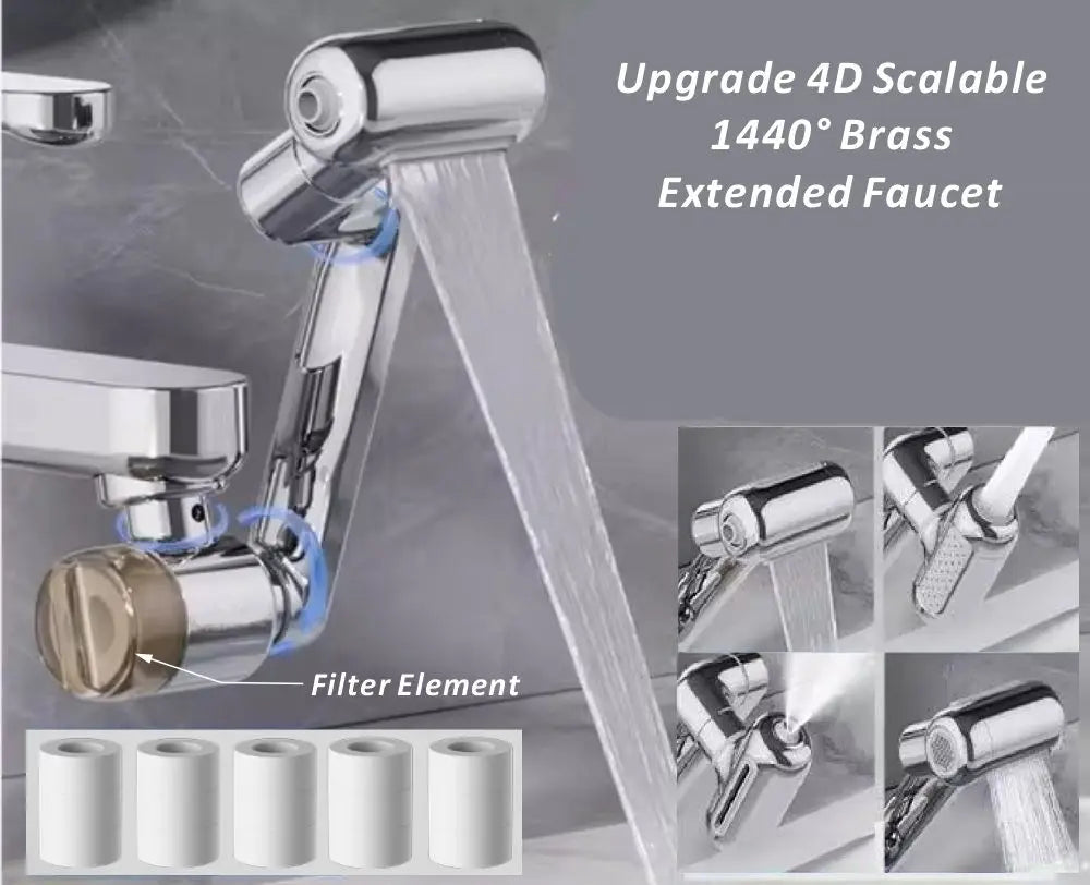 Filter Retractable Universal 1440 °Swivel Robotic Arm Extension Faucet Aerator Kitchen Sink Faucet Extender 4 Water Flow Mode Oasis Select