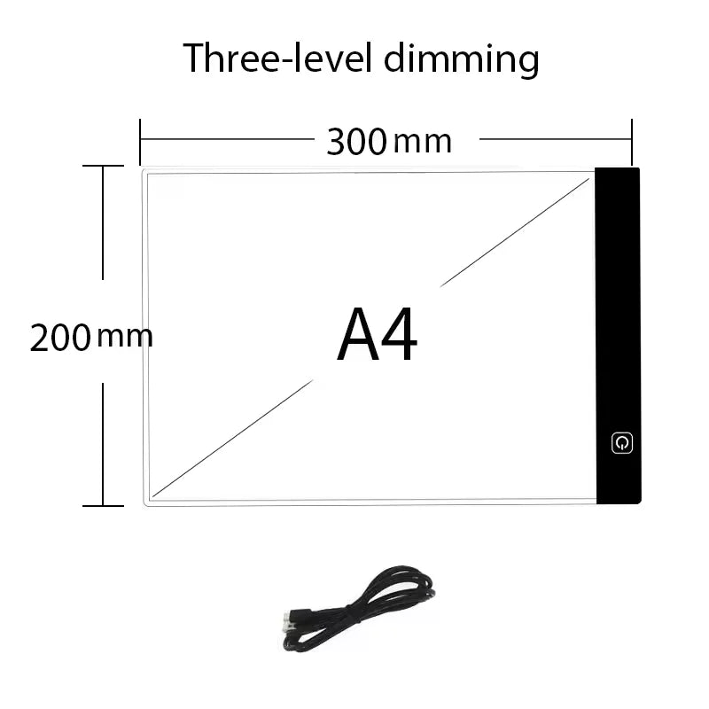 A3/A4/A5 Three Level Dimmable Led Light Pad Drawing Board Pad Tracing Light Box Eye Protection Easier for Diamond Painting Oasis Select A4