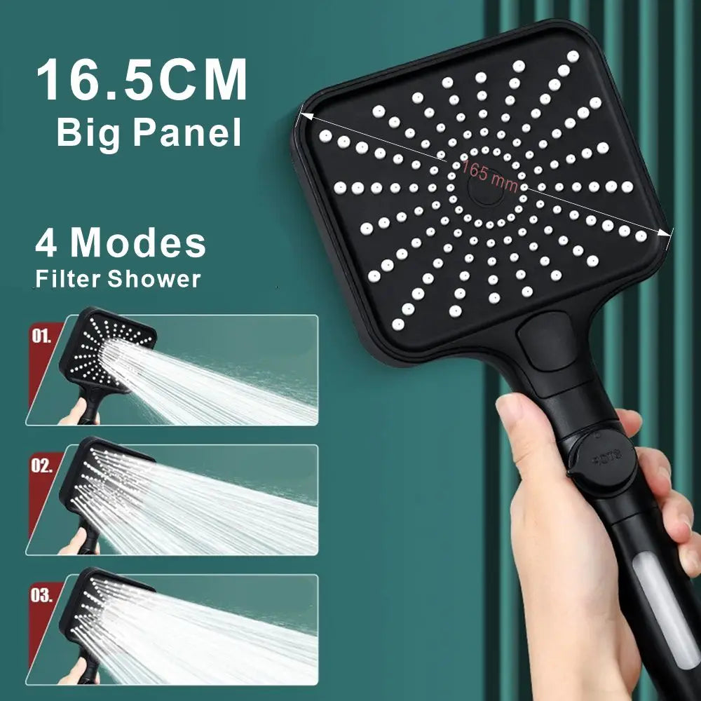 16CM Big Panel High Pressure Shower Head Water Saving 3 Modes Filter One-Key Stop Water Massage Sprayer Bathroom Accessories Oasis Select