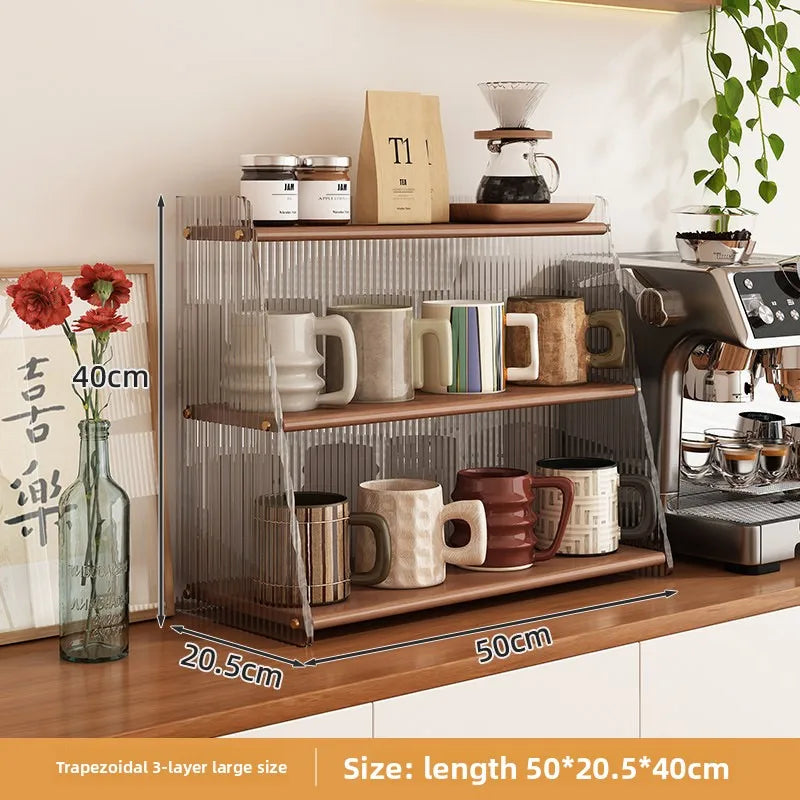Coffee countertop cup holder, desktop rack, antique display, multi-layer acrylic solid wood water cup, kitchen storage rack Oasis Select Trapezoidal large