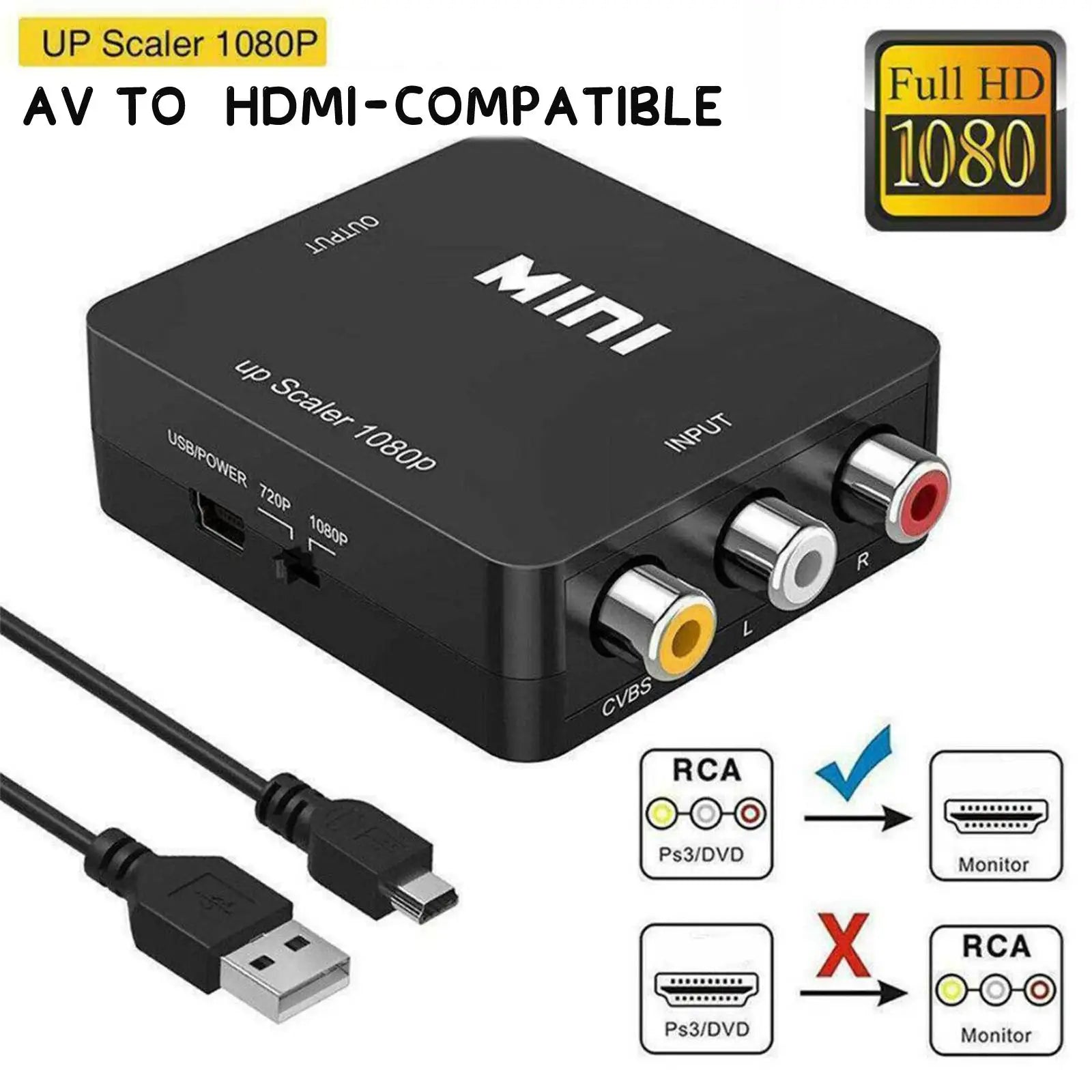 Video Converter RCA AV To HDMI-compatible Converter HD AV2HDMI Support NTSC AV PAL Video L/R Box To HDMI AV/CVSB Output Oasis Select
