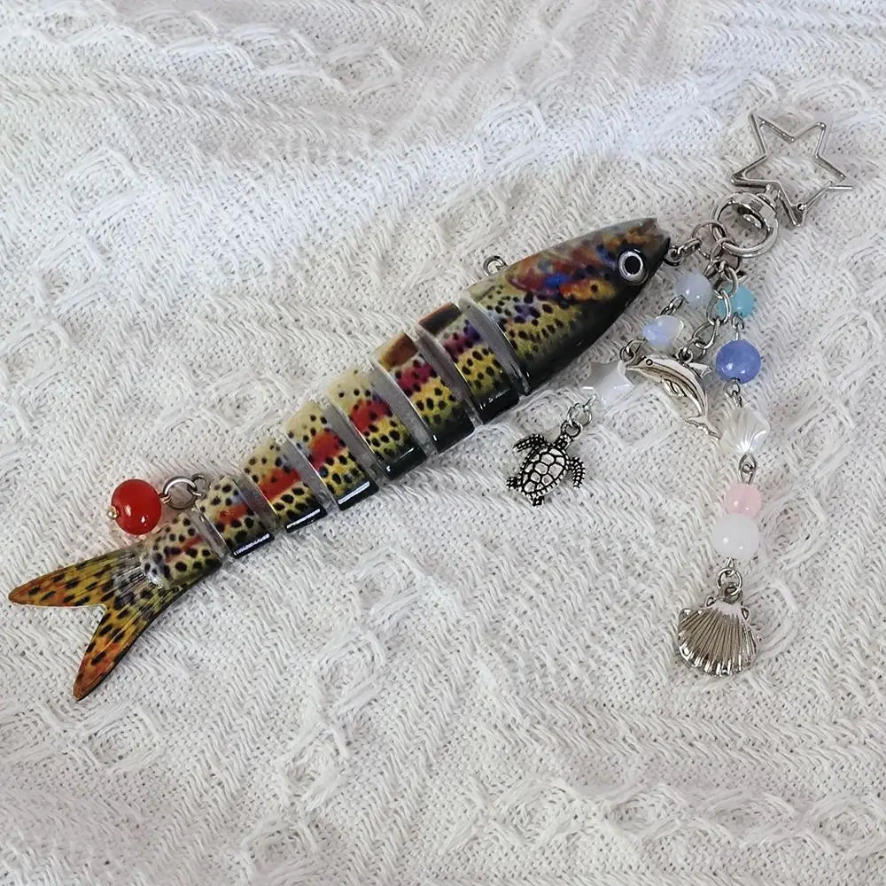 New Plastic Fish Keychain Multi Jointed Simulation Fish Hook Key Chain Backpack Pendant Gifts Oasis Select