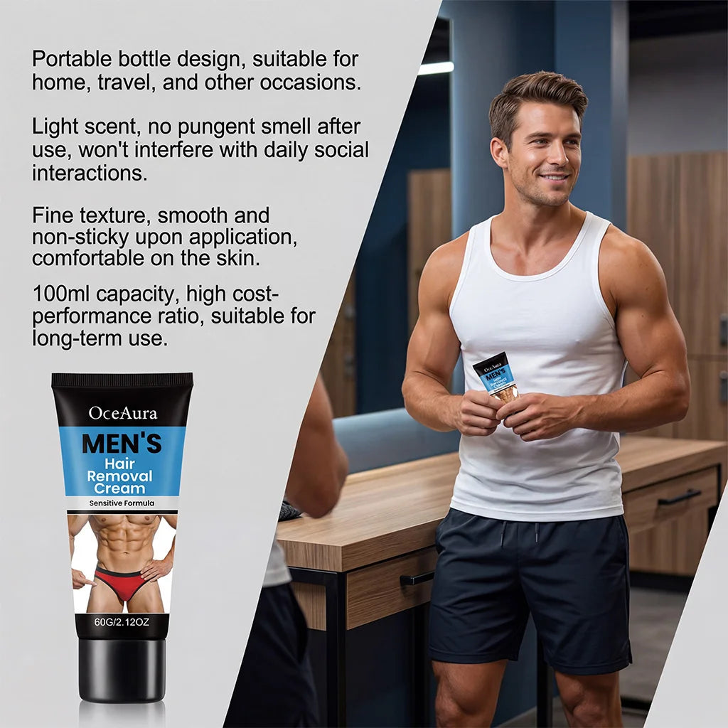 Men’s Hair Removal Cream Gentle Painless Depilatory Cream Effective Hair Remover for Body Legs Armpit Quickly Smoothing Skin Oasis Select