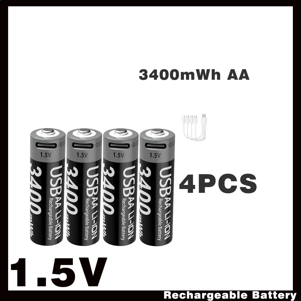 Li-ion AAA and AA Rechargeable Batteries USB Lithium-ion 3400mWh 1.5V AA Rechargeable Batteries+1100mWh 1.5V AAA Battery Oasis Select USB AA 3400mWh 4PC