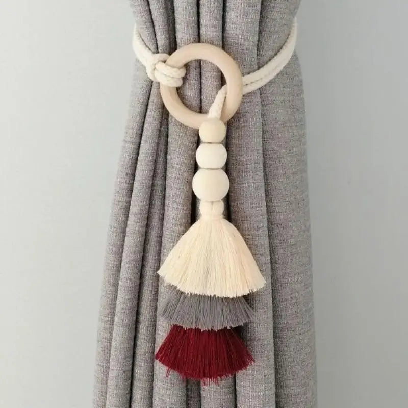 1/2Pcs Tassel Curtain Tie Backs Wooden Bead Curtain Tiebacks,Bohemian Curtain Clasp, Curtain Tiebacks Home Decorative Oasis Select A4
