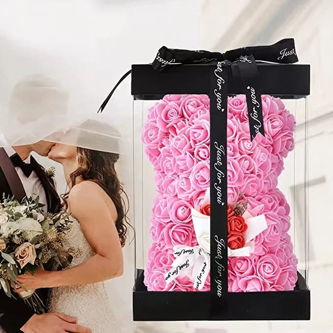 25cm Rose Flower Teddy Bear Gift Set In Premium Box Perfect Valentines Day Present For Her Mothers Birthday Anniversary Romantic Oasis Select with box 3