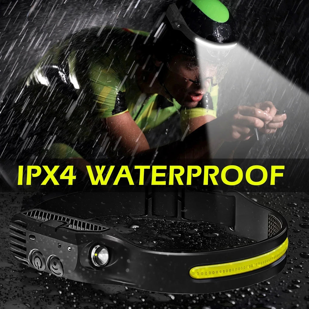 USB Rechargeable LED COB Sensor Headlamp White Light Head Torch Work Lamp Outdoor Waterproof Camping Fishing Lantern Headlight Oasis Select