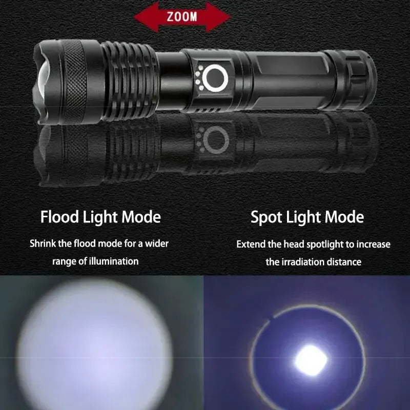 P50 Lamp Bead LED Flashlight Telescopic Zoom Torch Powerful Lantern 5 Lighting Mode USB Rechargeable Camping Emergency Light Oasis Select