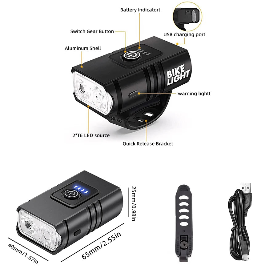 T6 LED Bicycle Light Set – USB Rechargeable Front & Rear Lights