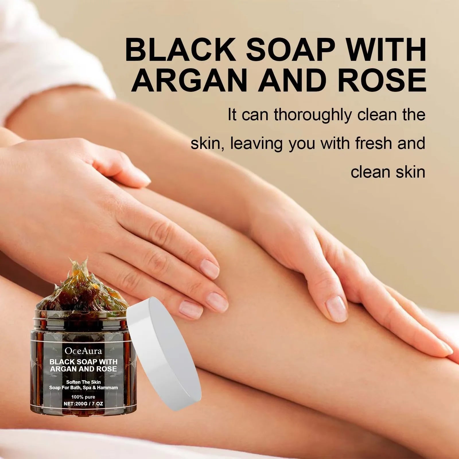 OceAura Black Beldi Soap – Argan & Rose Body Scrub 200g Body Scrub Soap Oasis Select