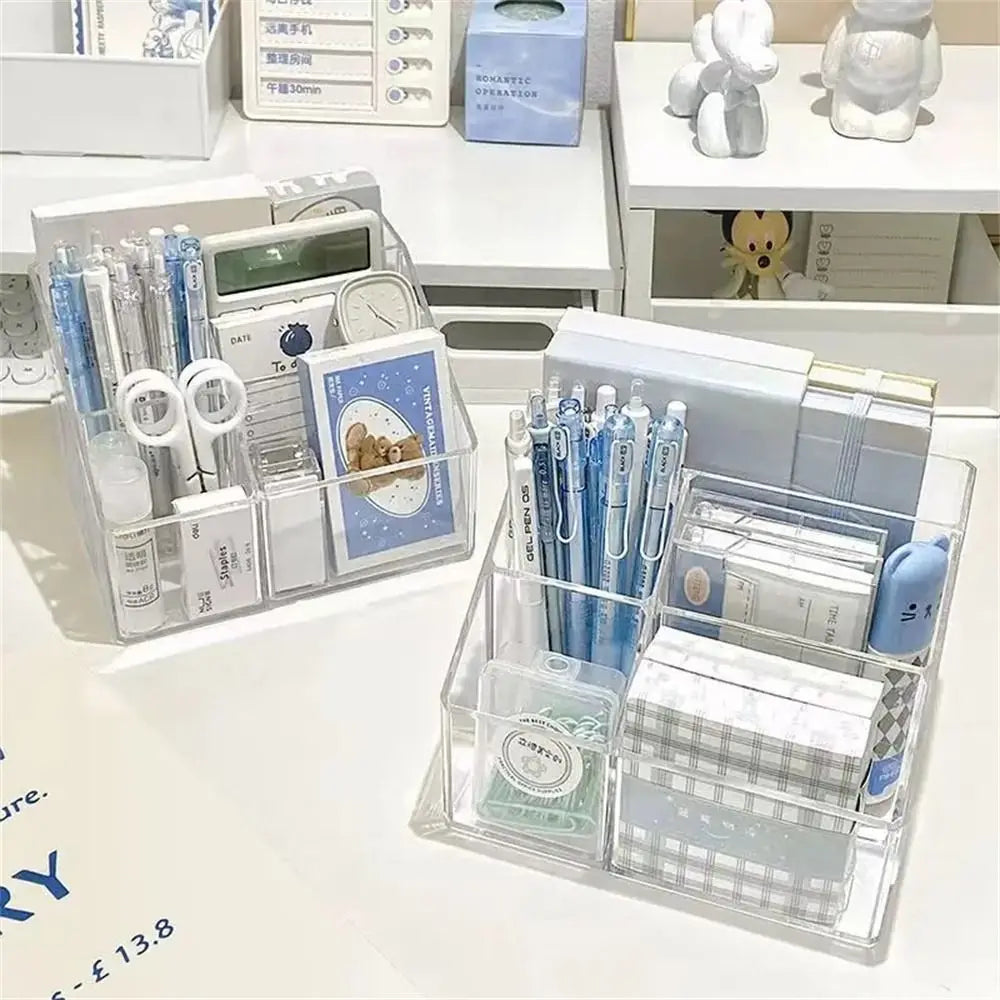 Large Capacity Desk Pen Holder Pen Stand Transparent Stationery Organizer 5-Grid Acrylic Pencil Storage Box Cosmetic Organizer Oasis Select