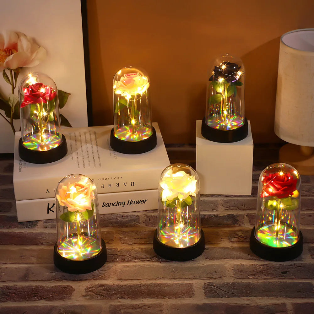 Eternal Rose Single Bouquet with Lamp Soap Valentine's Day Gift Led Lamp Tabletop Decoration Oasis Select