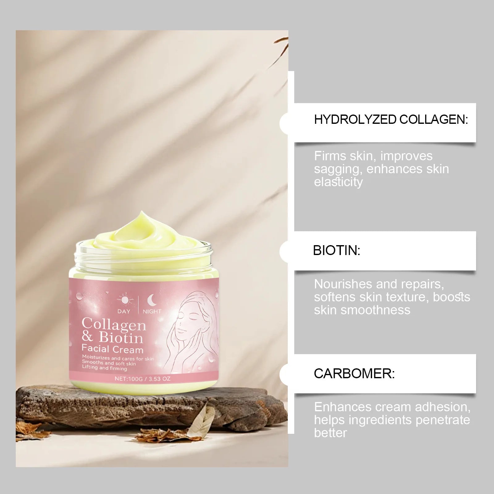Collagen & Biotin Day & Night Face Cream – Hydrating Moisturizer Face Moisturizer Cream Oasis Select