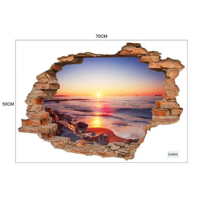 3D wall stickers simulation broken wall through wall false Windows living room children's room bedroom background space stickers Oasis Select 064 50cm x 70cm