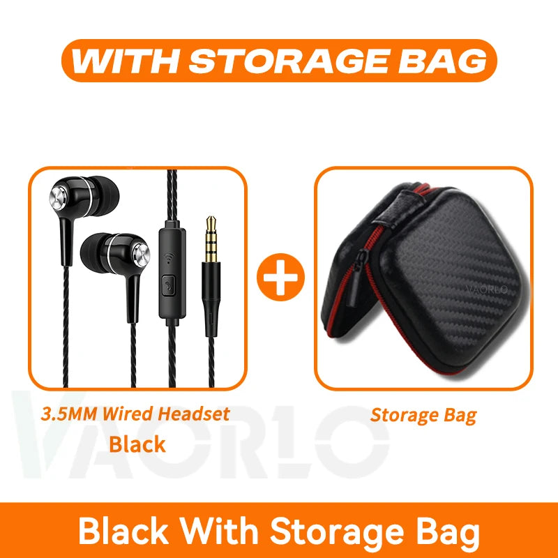 3.5mm Headphones Sports Wired Earphones HIFI Bass Wired Earbuds in-Ear Headset Game Subwoofer with Mic Handsfree Call For Phones Oasis Select Black With Bag