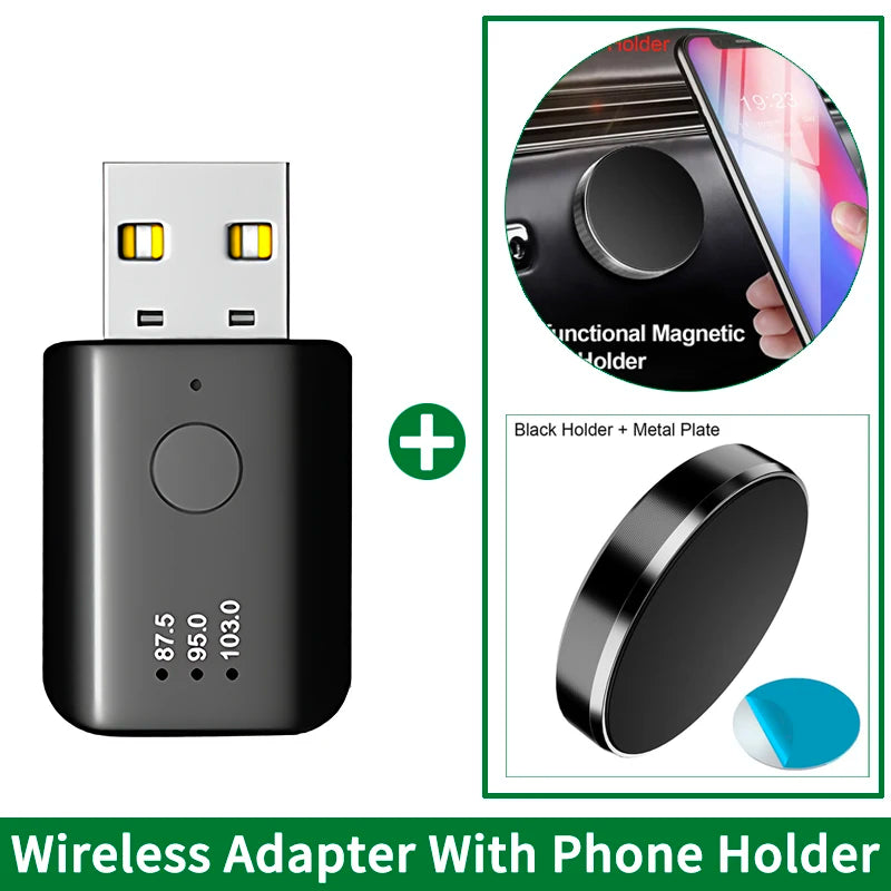 Bluetooth 5.4 FM Transmitter With Mic Handsfree Call USB Wireless Adapter Lossless Stereo Music Audio Receiver For Car FM Radio Oasis Select With Phone Holder