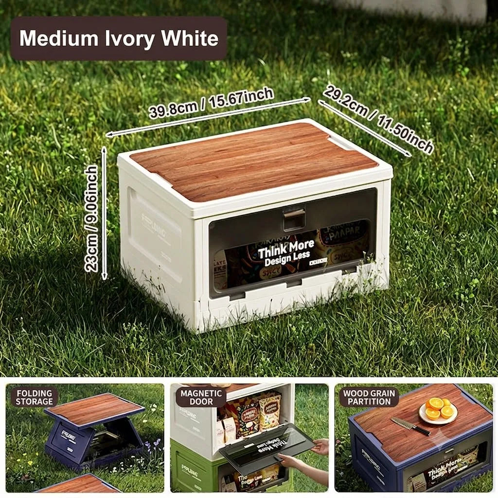 Outdoor camping revenue box with side-opening large-sized tent cover folding box for vehicle trunk organization and storage Oasis Select white-wooden