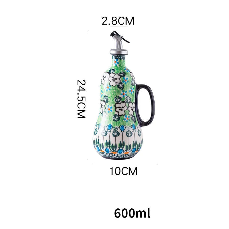 Flowers Plants Ceramic Olive Oil Bottle Soy Sauce Vinegar Multifunctional Kitchen Seasoning Drainage Bottle Kitchen Accessories Oasis Select 5