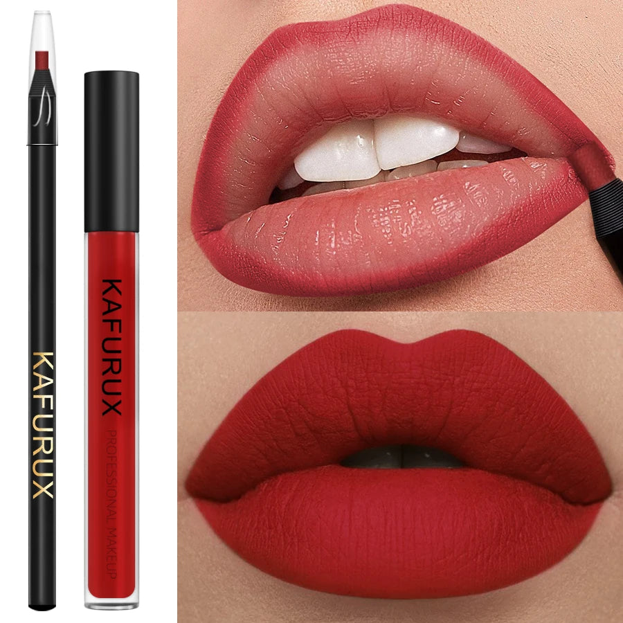 KAFURUX Red Lip Liner & Matte Liquid Lipstick Set – 2PCS