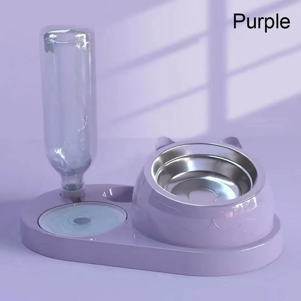 2-in-1 Cat Food & Water Bowl | Auto Refill Dry Wet Separation