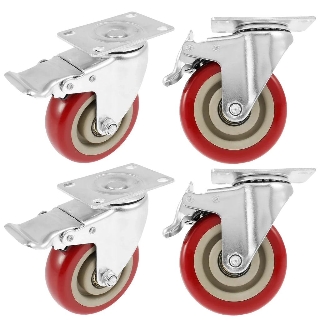 2/4 Pcs 3 inch Heavy-Duty Swivel Casters with Silent Brake - 360° Rotating Wheels for Furniture, Platform Carts & Home Use Oasis Select 4Pcs 3 inch