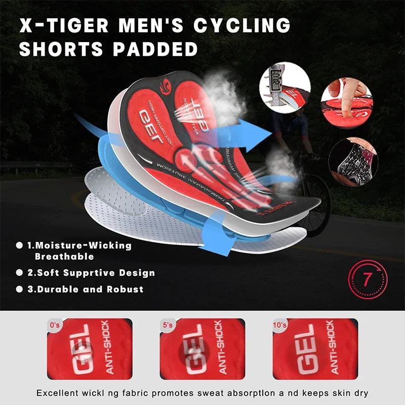 X-TIGER Cycling Shorts Men's Summer Quick Dry Breathable Cycling Jersey Professional Sponge Pad Mountain Road Bike Shorts Oasis Select